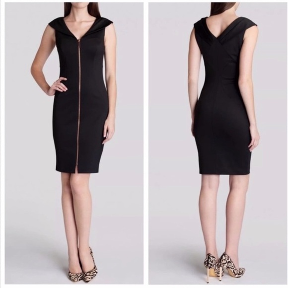Ted Baker Dresses & Skirts - Ted Baker Cap Sleeve Ravana Front-Zip Cocktail Midi Sheath Dress Black Womens 4